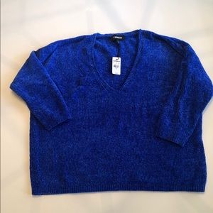 Express Royal Blue V-neck Sweater, 3/4 in sleeves
